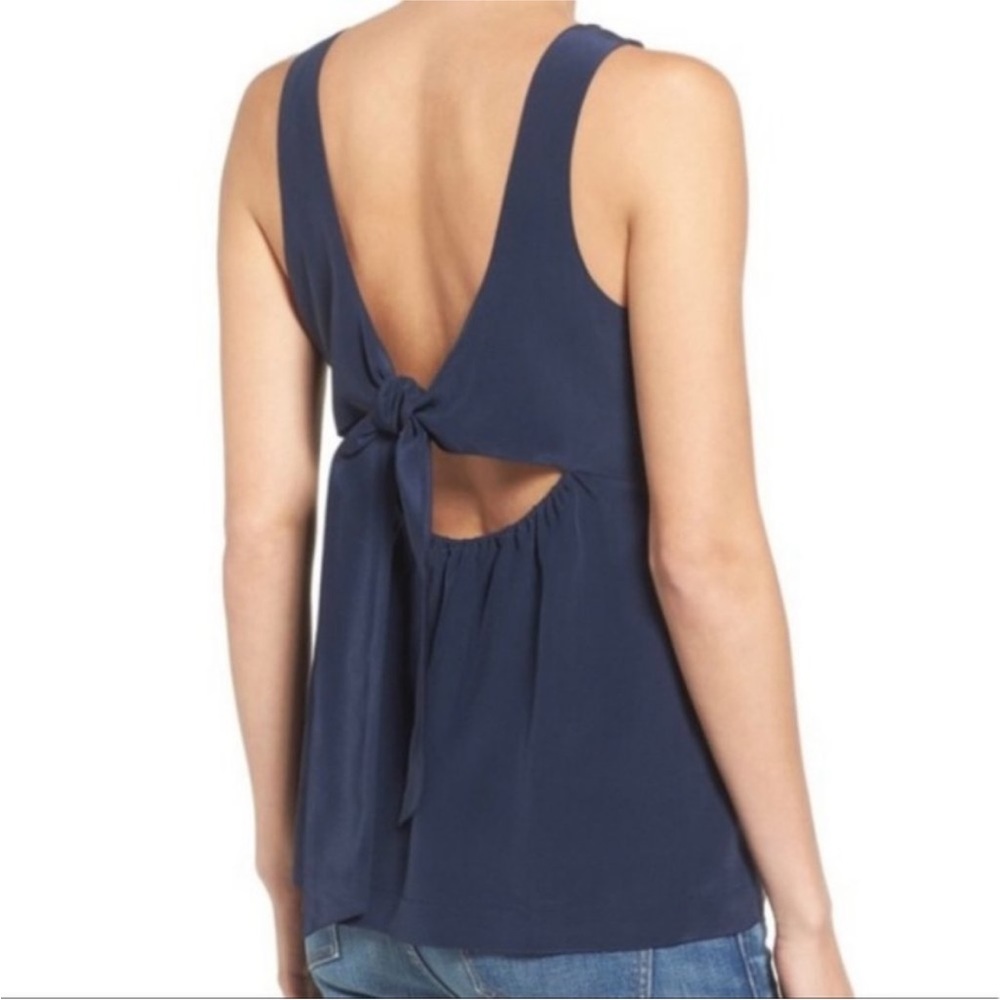 Madewell Silk Lookout Bow Back Top Deep Navy Size Small
